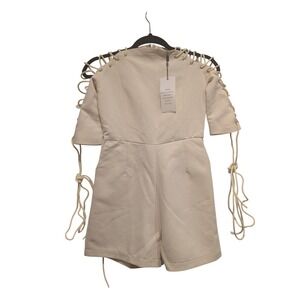 Lavish Alice Women's Romper Party‎ Cocktail Lace Up Short Sleeve Beige Sz 8 0294
